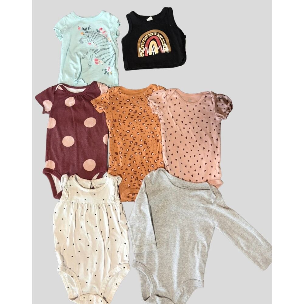 Baby Girl Clothes Bundle 9M 7 Pc Carter’s Bodysuits Tops Rainbow Mixed Brands